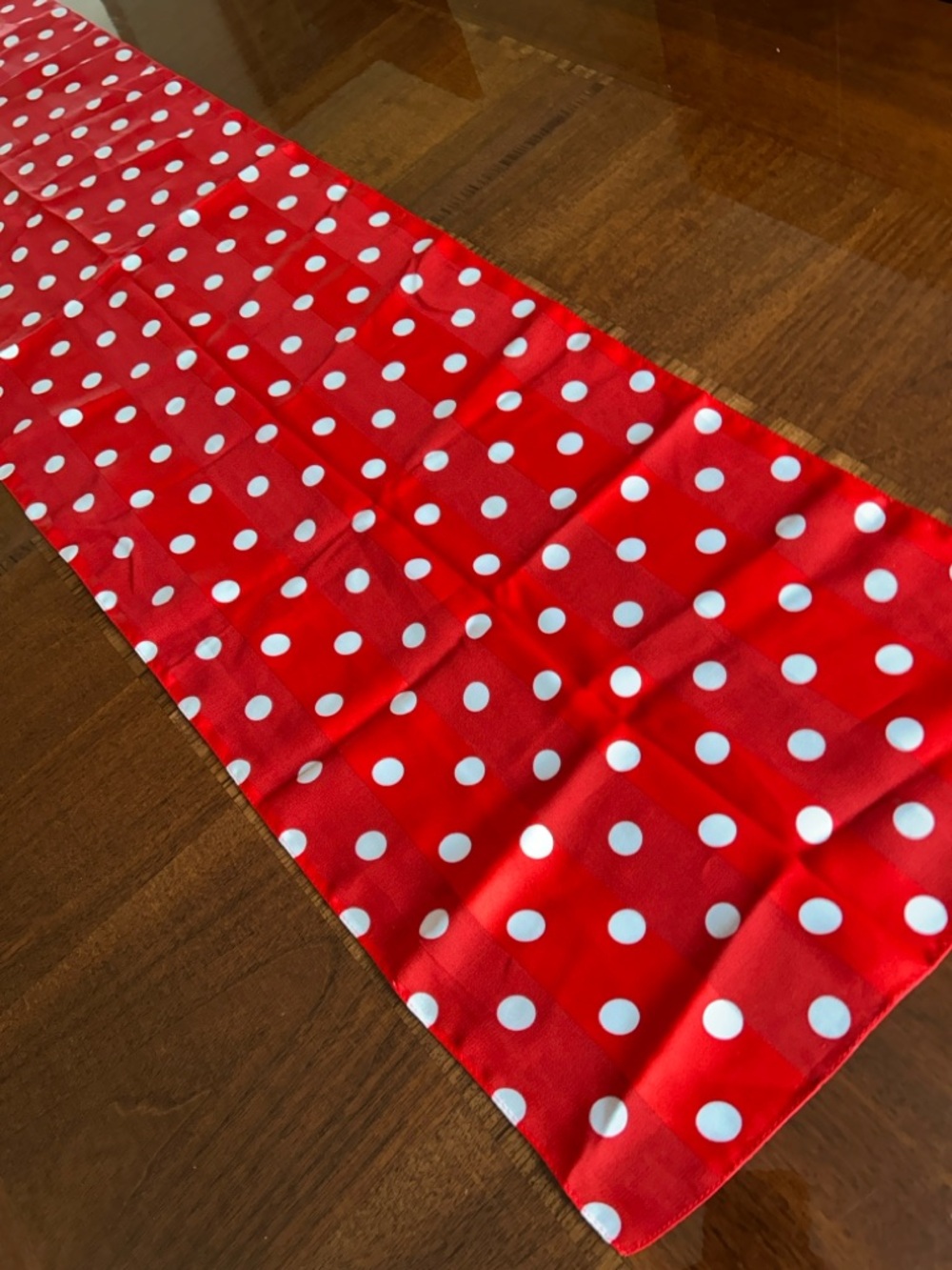 Red and White Polka Dot Scarf Korean 13“ x 57“ - Picture 4 of 9